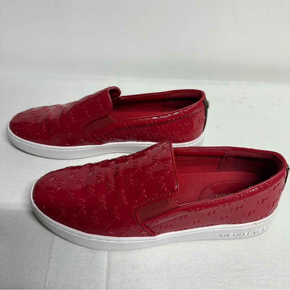 Michael Kors Keaton Slip On Size 8 Sneaker Red Patent Logo